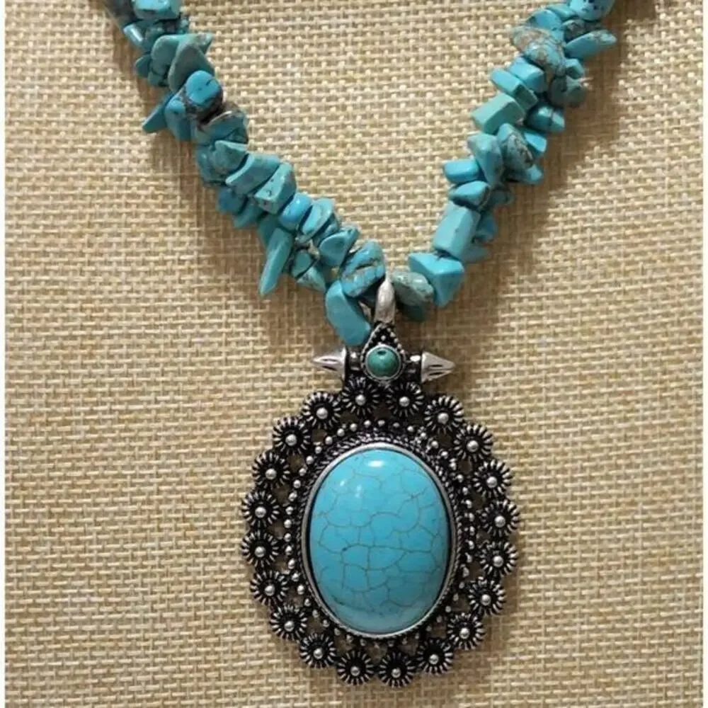 Jules turquoise beaded double‎ strand pendant necklace